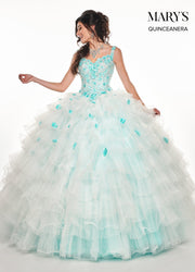 Floral Applique Ruffled Quinceanera Dress by Mary's Bridal MQ2071-Quinceanera Dresses-ABC Fashion