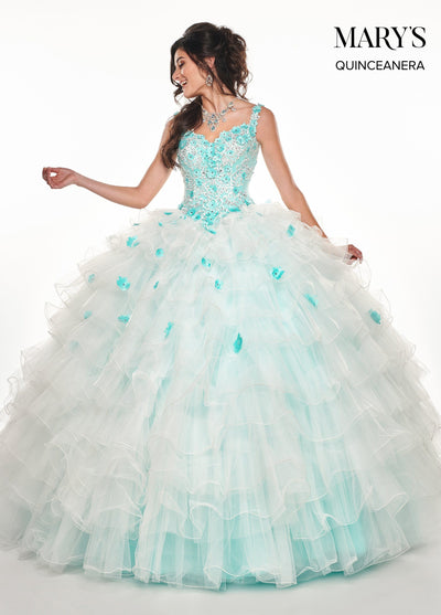 Floral Applique Ruffled Quinceanera Dress by Mary's Bridal MQ2071-Quinceanera Dresses-ABC Fashion