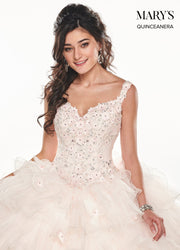 Floral Applique Ruffled Quinceanera Dress by Mary's Bridal MQ2071-Quinceanera Dresses-ABC Fashion
