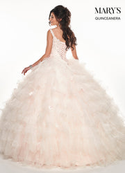 Floral Applique Ruffled Quinceanera Dress by Mary's Bridal MQ2071-Quinceanera Dresses-ABC Fashion