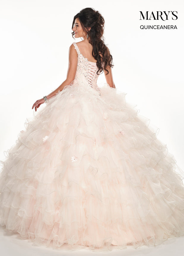 Floral Applique Ruffled Quinceanera Dress by Mary's Bridal MQ2071-Quinceanera Dresses-ABC Fashion