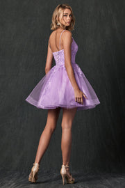Floral Applique Short Glitter Dress by Juliet 859