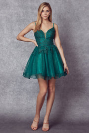 Floral Applique Short Glitter Dress by Juliet 859