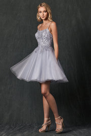 Floral Applique Short Sleeveless Dress by Juliet 860