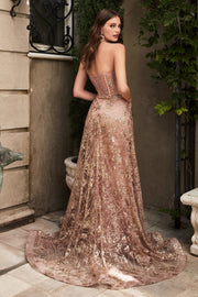 Floral Applique Strapless Fitted Gown by Cinderella Divine CB046