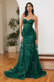 Floral Applique Strapless Fitted Gown by Cinderella Divine CB046