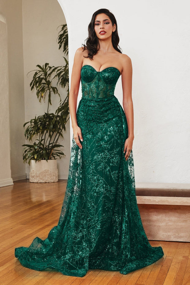 Floral Applique Strapless Fitted Gown by Cinderella Divine CB046