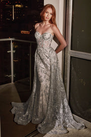 Floral Applique Strapless Fitted Gown by Cinderella Divine CB046