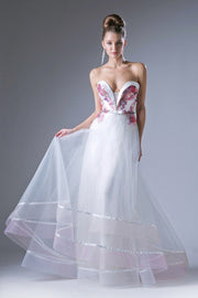 Floral Applique Strapless Gown by Cinderella Divine G1024
