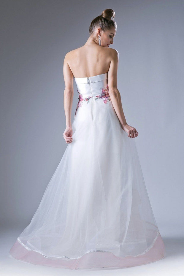Floral Applique Strapless Gown by Cinderella Divine G1024
