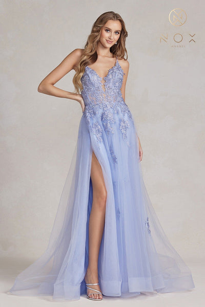 Floral Applique Tulle A-line Gown by Nox Anabel G1149