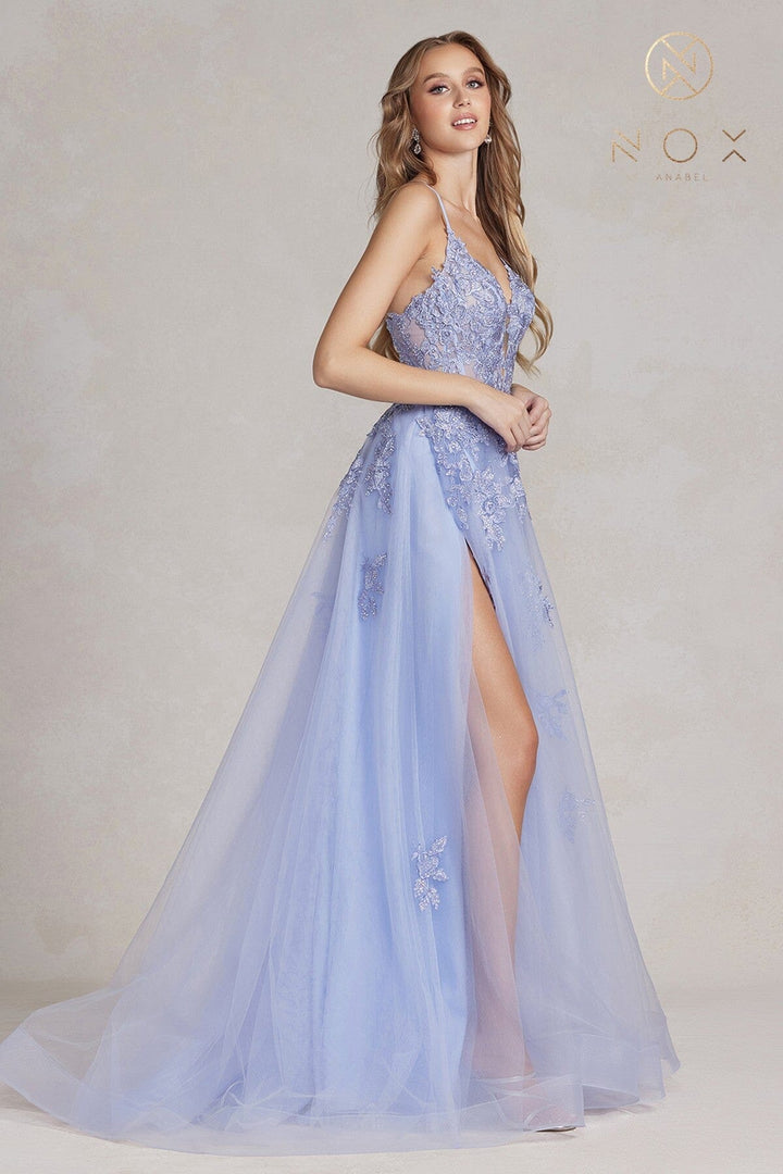 Floral Applique Tulle A-line Gown by Nox Anabel G1149