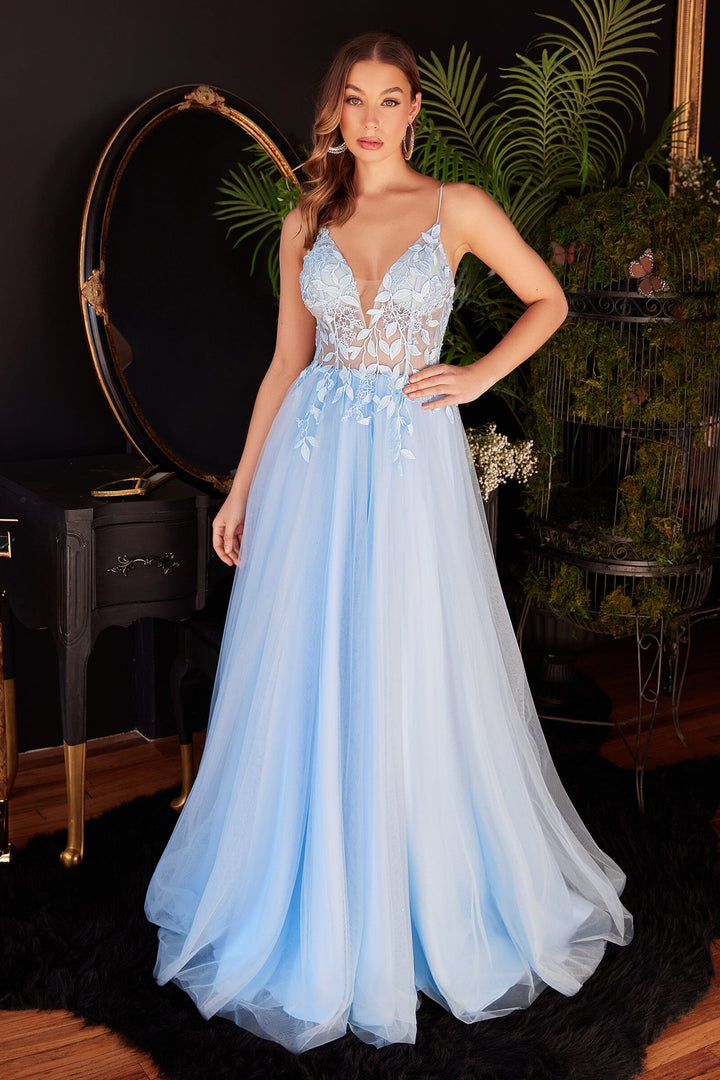 Floral Applique Tulle Gown by Ladivine CD2214