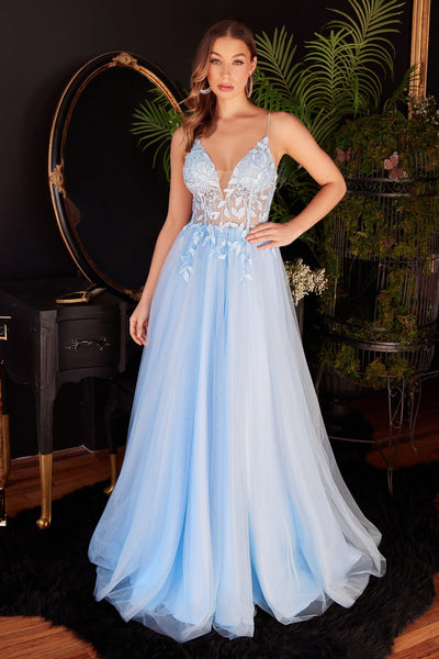 Floral Applique Tulle Gown by Ladivine CD2214