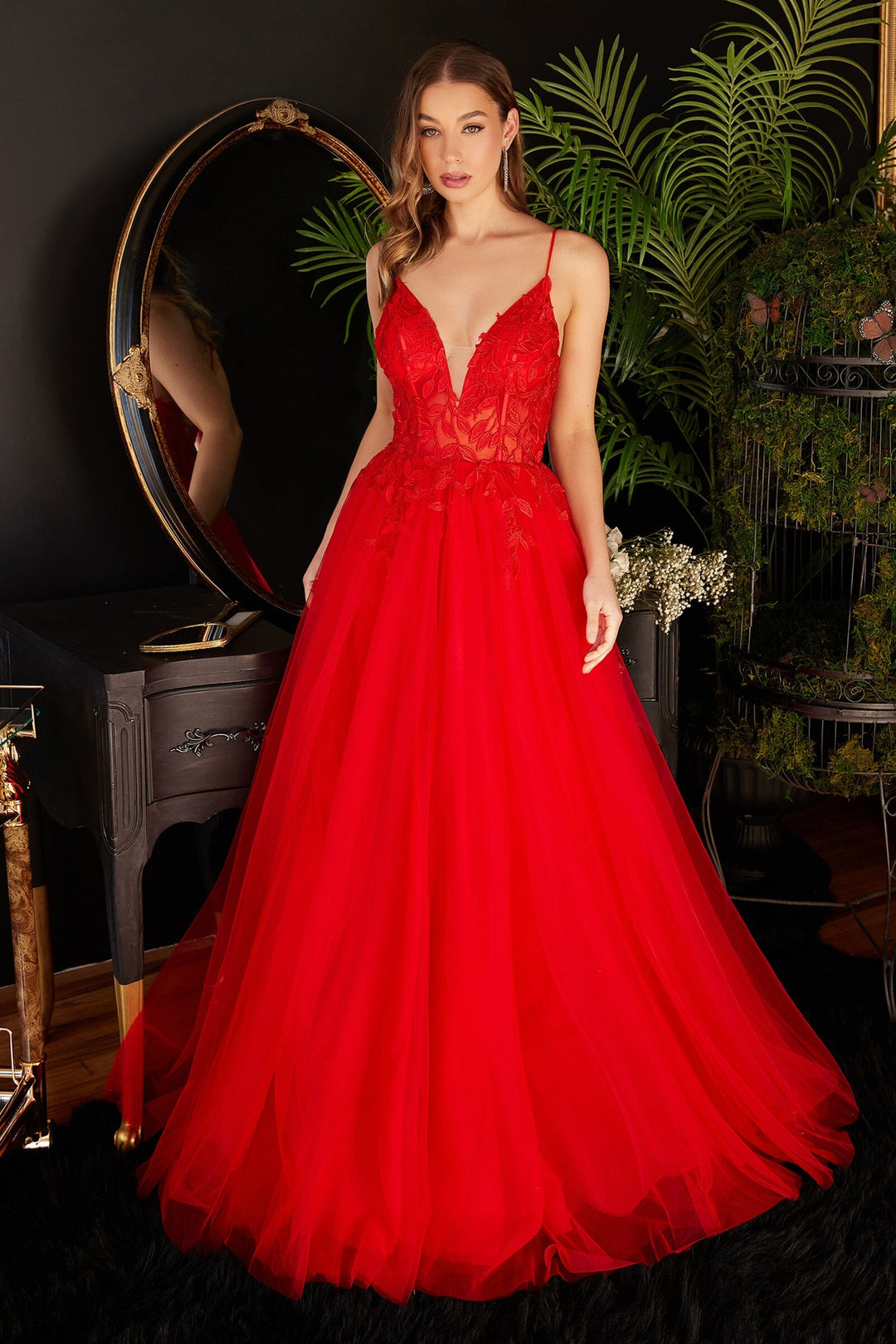 Floral Applique Tulle Gown by Ladivine CD2214