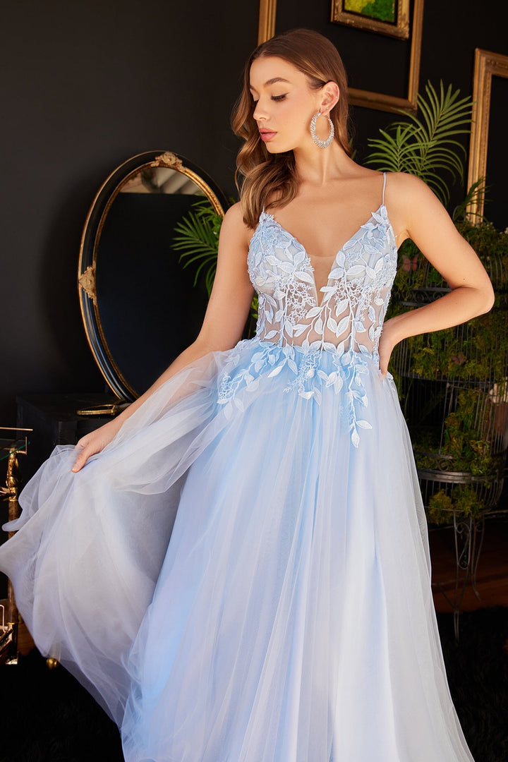 Floral Applique Tulle Gown by Ladivine CD2214