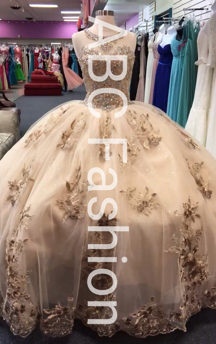 Floral Appliqued Quinceanera Dress by House of Wu 26884-Quinceanera Dresses-ABC Fashion