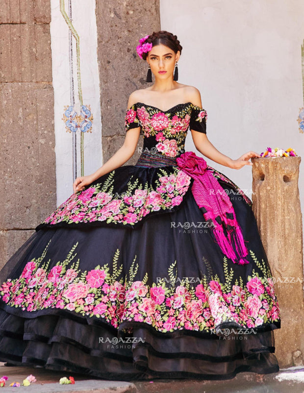 Floral Charro Quinceanera Dress by Ragazza Fashion MV15-115-Quinceanera Dresses-ABC Fashion