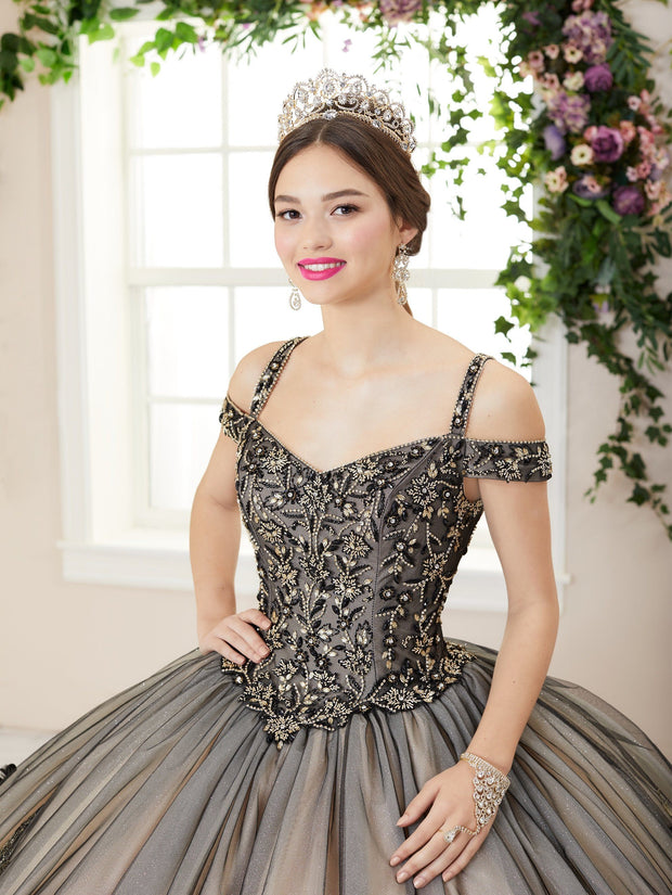 Floral Cold Shoulder Quinceanera Dress by House of Wu 26961