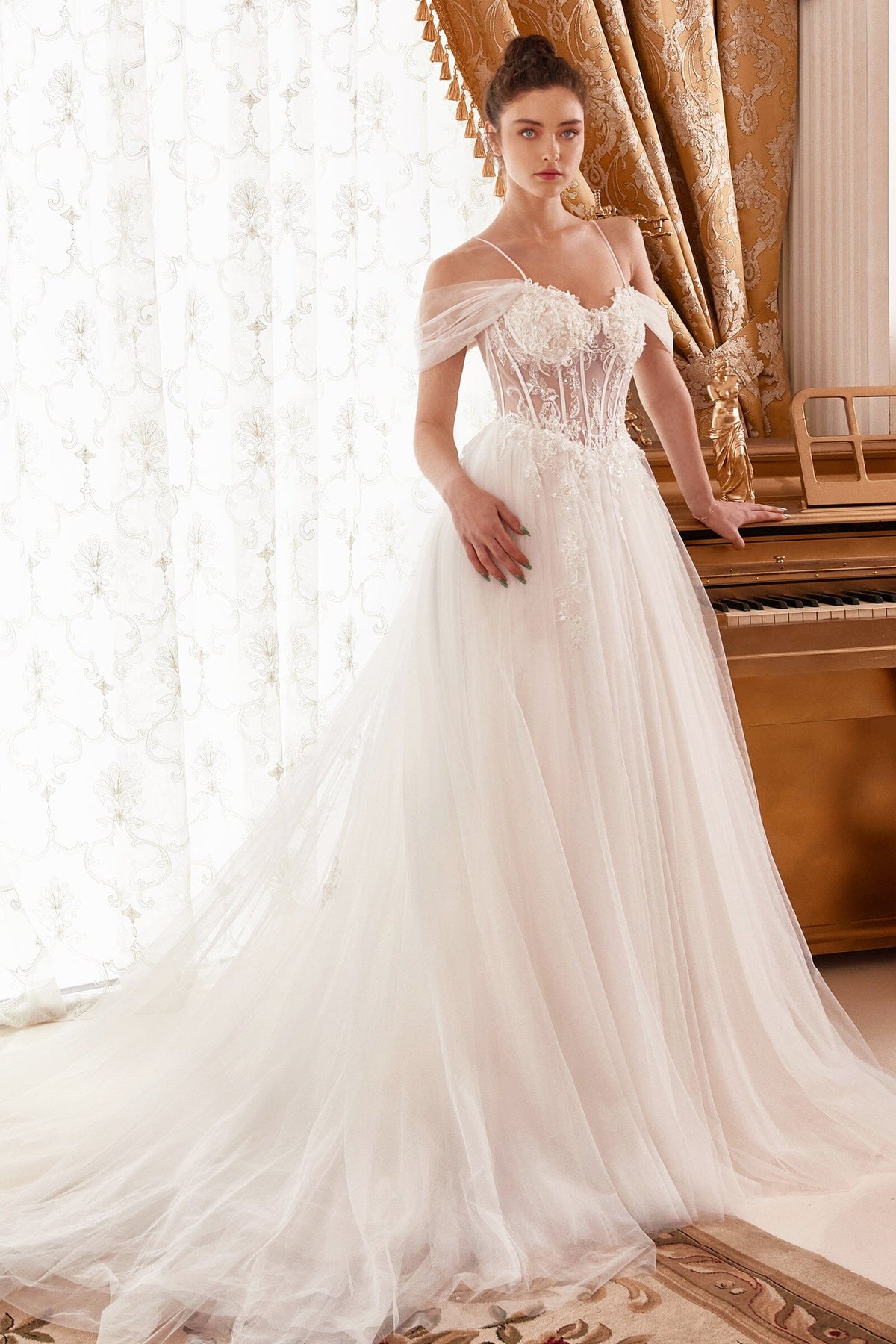 Floral Embroidered Corset Bridal Gown by Ladivine WN307 – ABC Fashion
