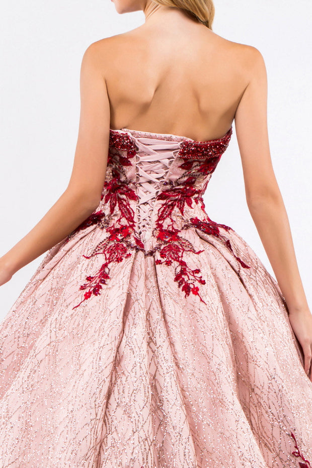 Floral Embroidered Glitter Ball Gown by Elizabeth K GL1957