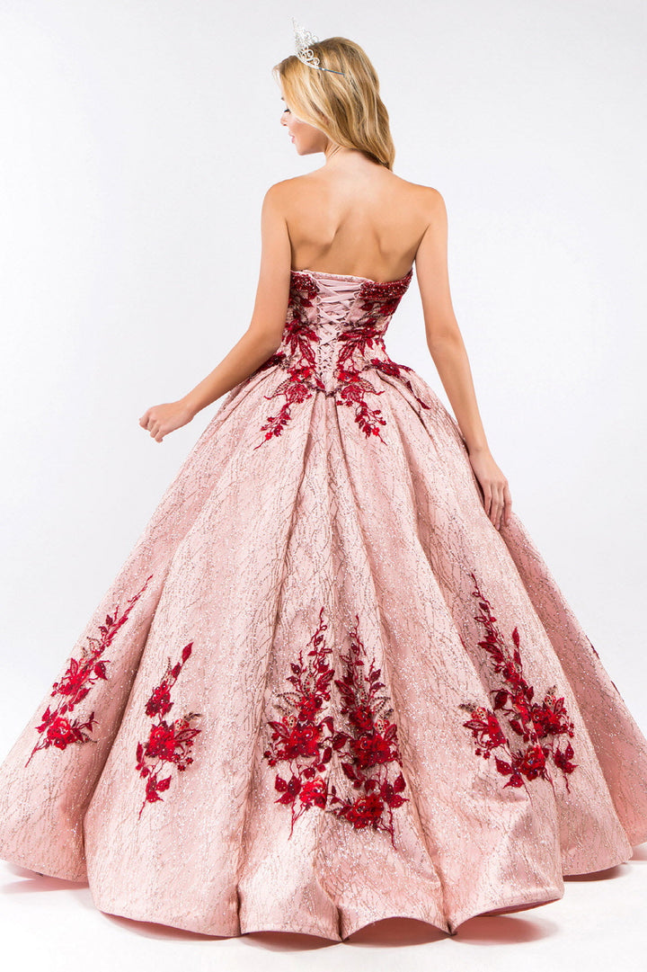 Floral Embroidered Glitter Ball Gown by Elizabeth K GL1957