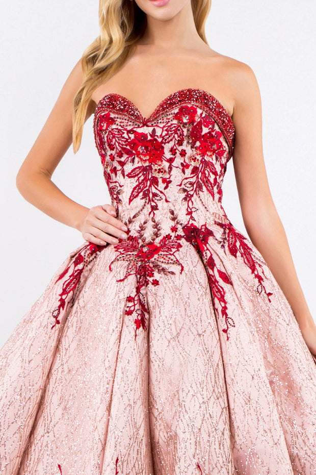 Floral Embroidered Glitter Ball Gown by Elizabeth K GL1957