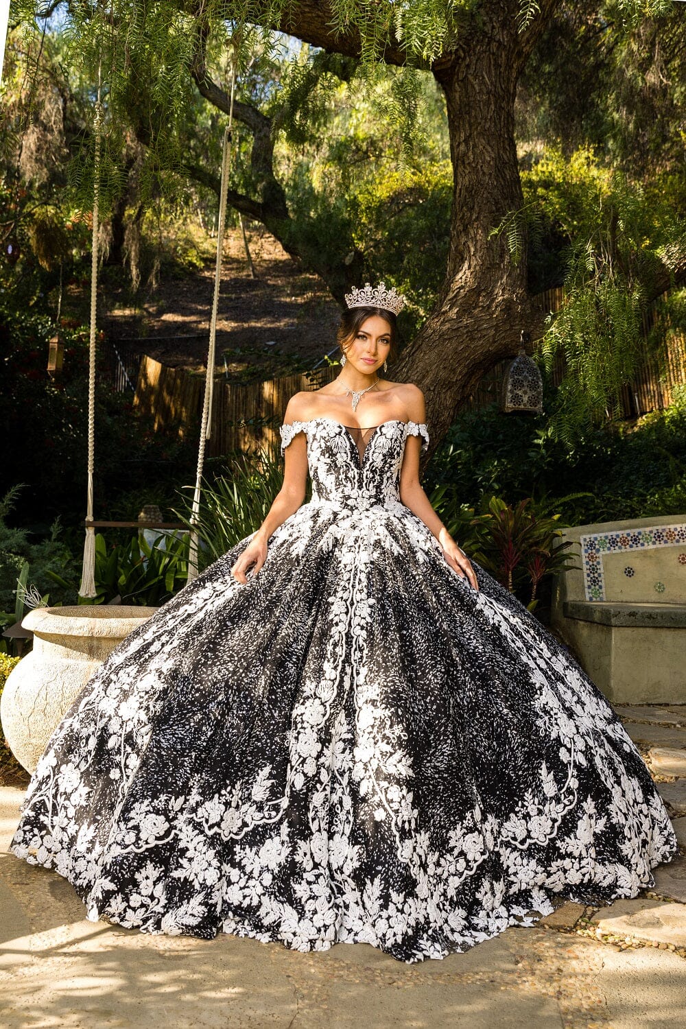 Floral Embroidered Off Shoulder Ball Gown by Cinderella Couture 8070J
