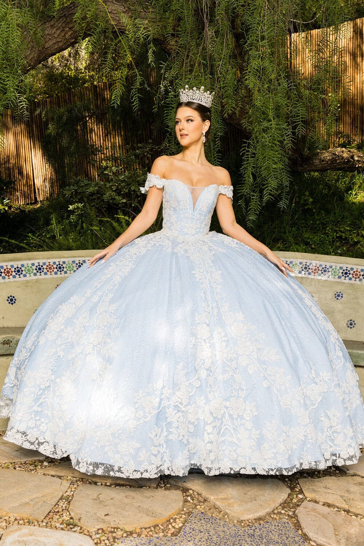 Floral Embroidered Off Shoulder Ball Gown by Cinderella Couture 8070J