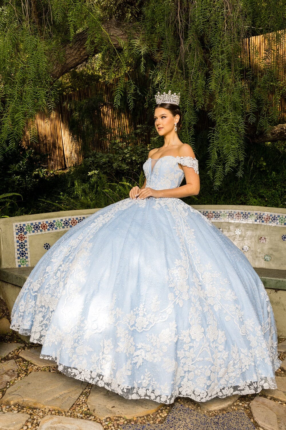 Floral Embroidered Off Shoulder Ball Gown by Cinderella Couture 8070J