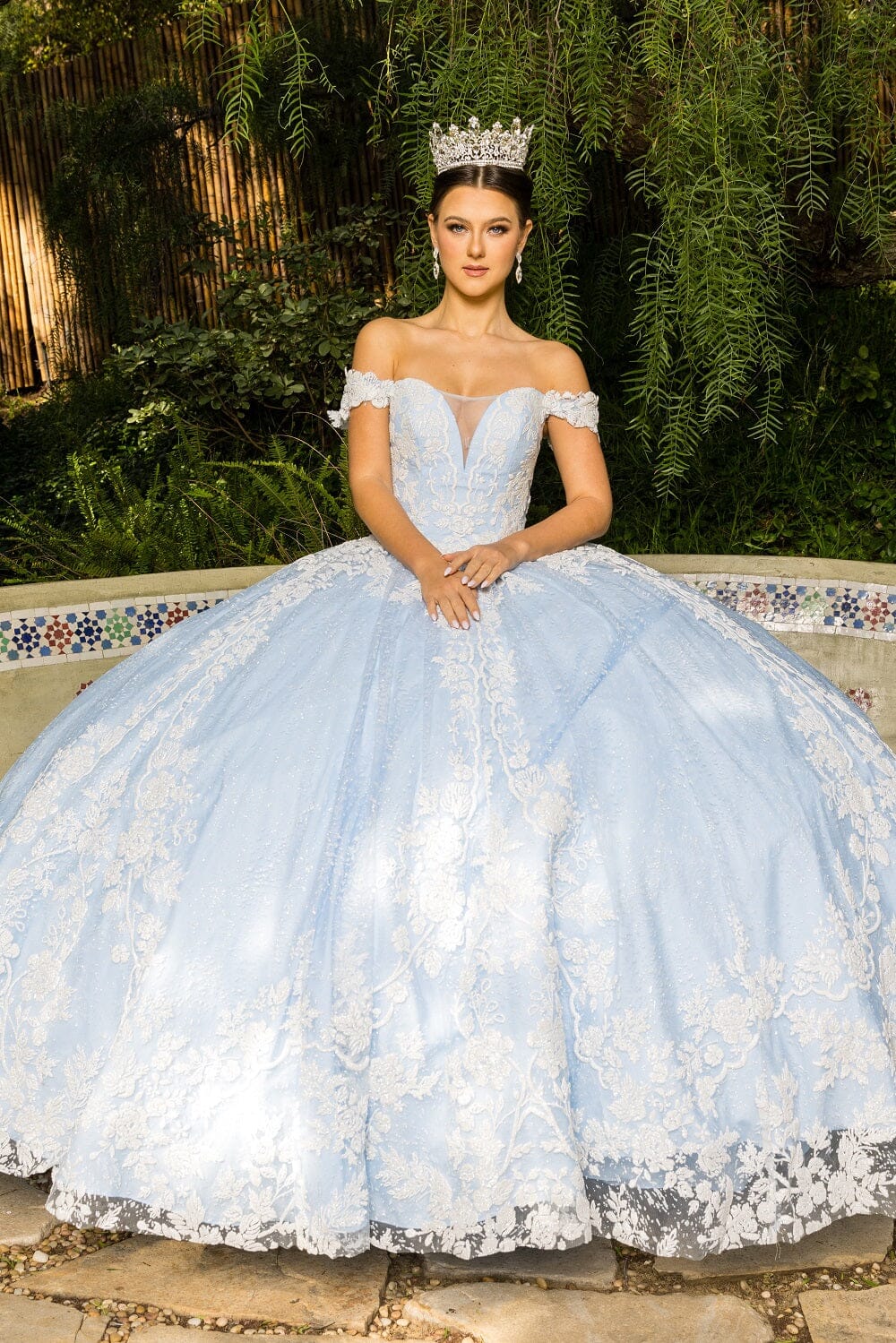 Floral Embroidered Off Shoulder Ball Gown by Cinderella Couture 8070J