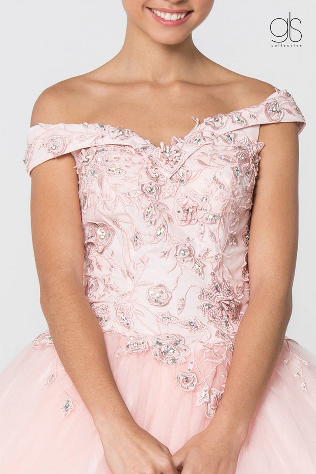 Floral Embroidered Off Shoulder Ball Gown by Elizabeth K GL2802-Quinceanera Dresses-ABC Fashion