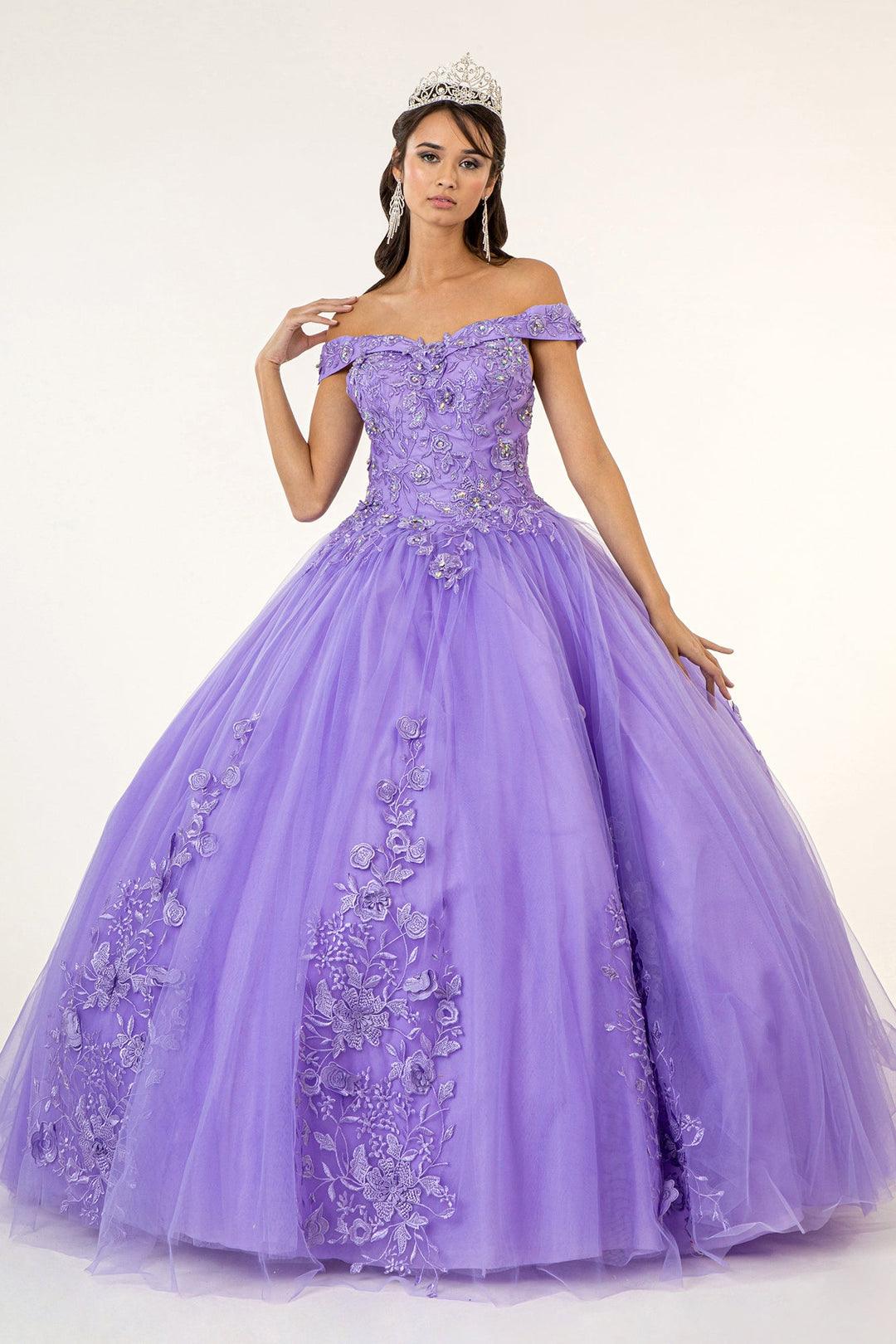 Floral Embroidered Off Shoulder Ball Gown by Elizabeth K GL2802