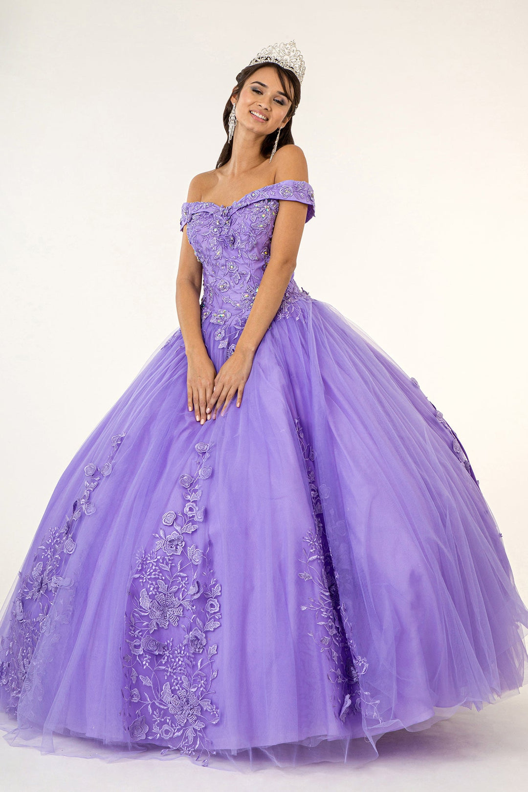 Floral Embroidered Off Shoulder Ball Gown by Elizabeth K GL2802