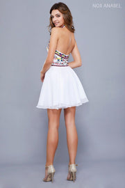 Floral Embroidered Short Halter Dress by Nox Anabel 6235-Short Cocktail Dresses-ABC Fashion