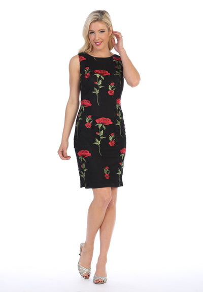 Floral Embroidered Short Sleeveless Dress by Celavie 6336-Short Cocktail Dresses-ABC Fashion
