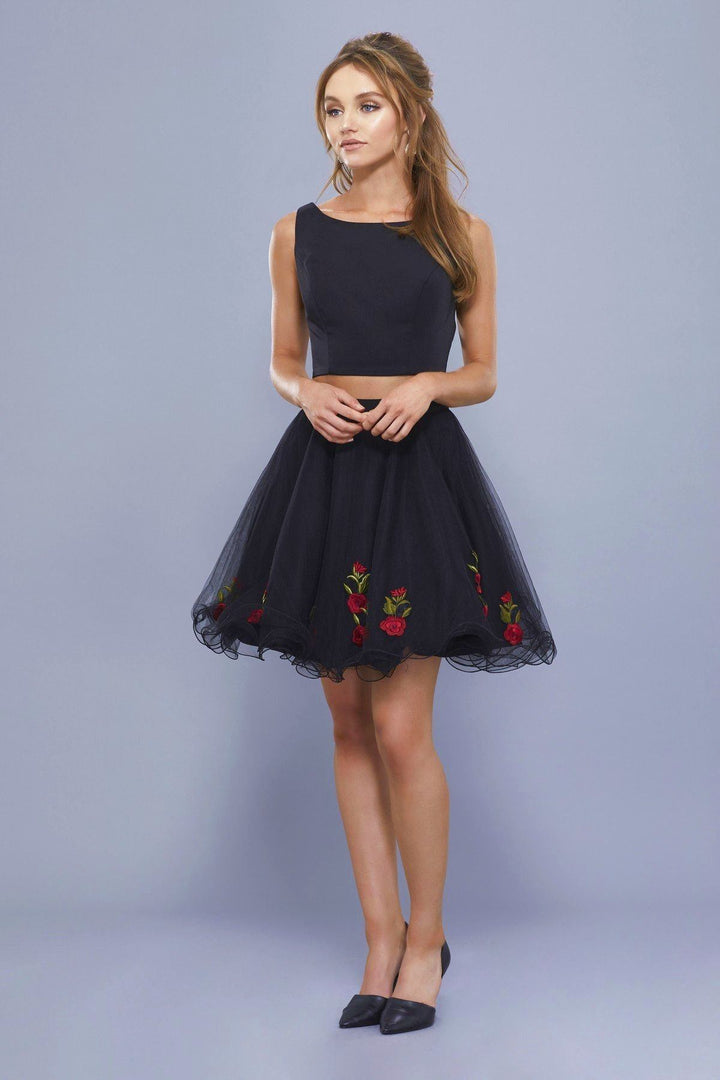 Floral Embroidered Short Two Piece Dress by Nox Anabel 6341-Short Cocktail Dresses-ABC Fashion