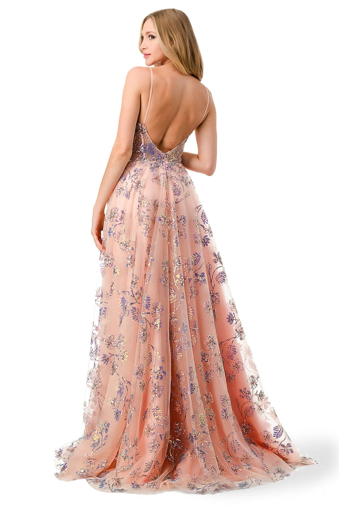 Floral Embroidered Sleeveless A-Line Gown by Coya L2794T