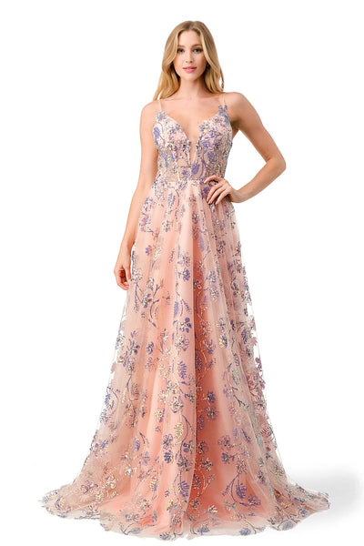 Floral Embroidered Sleeveless A-Line Gown by Coya L2794T