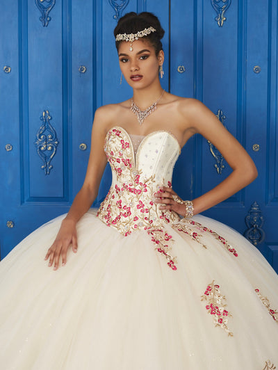 Floral Embroidered V-Neck Dress by House of Wu LA Glitter 24032-Quinceanera Dresses-ABC Fashion