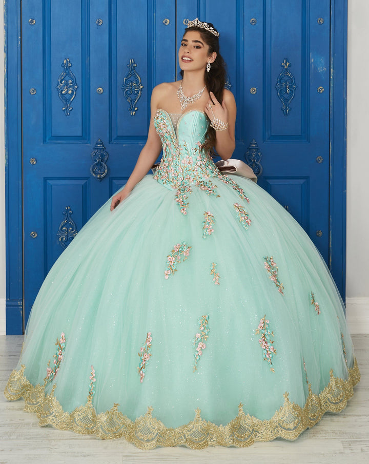 Floral Embroidered V-Neck Dress by House of Wu LA Glitter 24032-Quinceanera Dresses-ABC Fashion