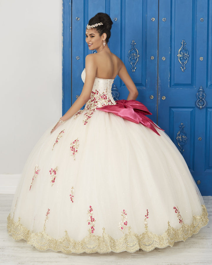 Floral Embroidered V-Neck Dress by House of Wu LA Glitter 24032-Quinceanera Dresses-ABC Fashion