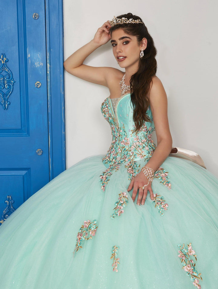 Floral Embroidered V-Neck Dress by House of Wu LA Glitter 24032-Quinceanera Dresses-ABC Fashion