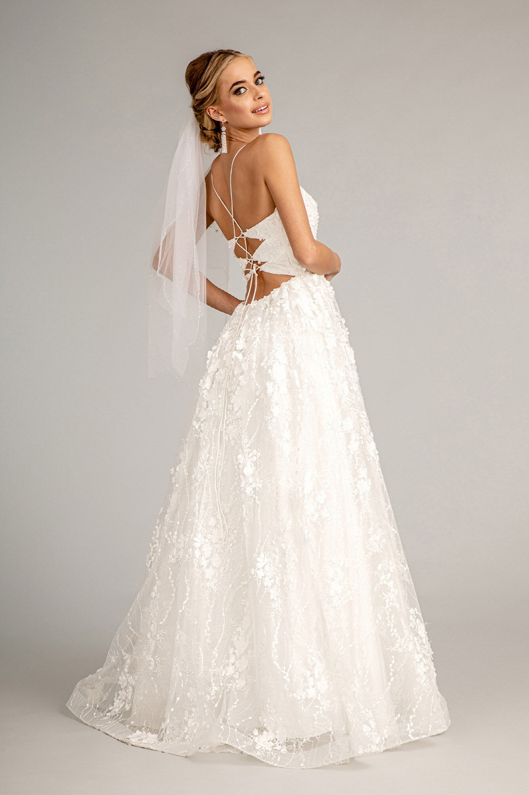 Floral Embroidered Wedding Gown by Elizabeth K GL1985 3XL / White Floral Embroidered Wedding Gown by Elizabeth K GL1985 3XL / White