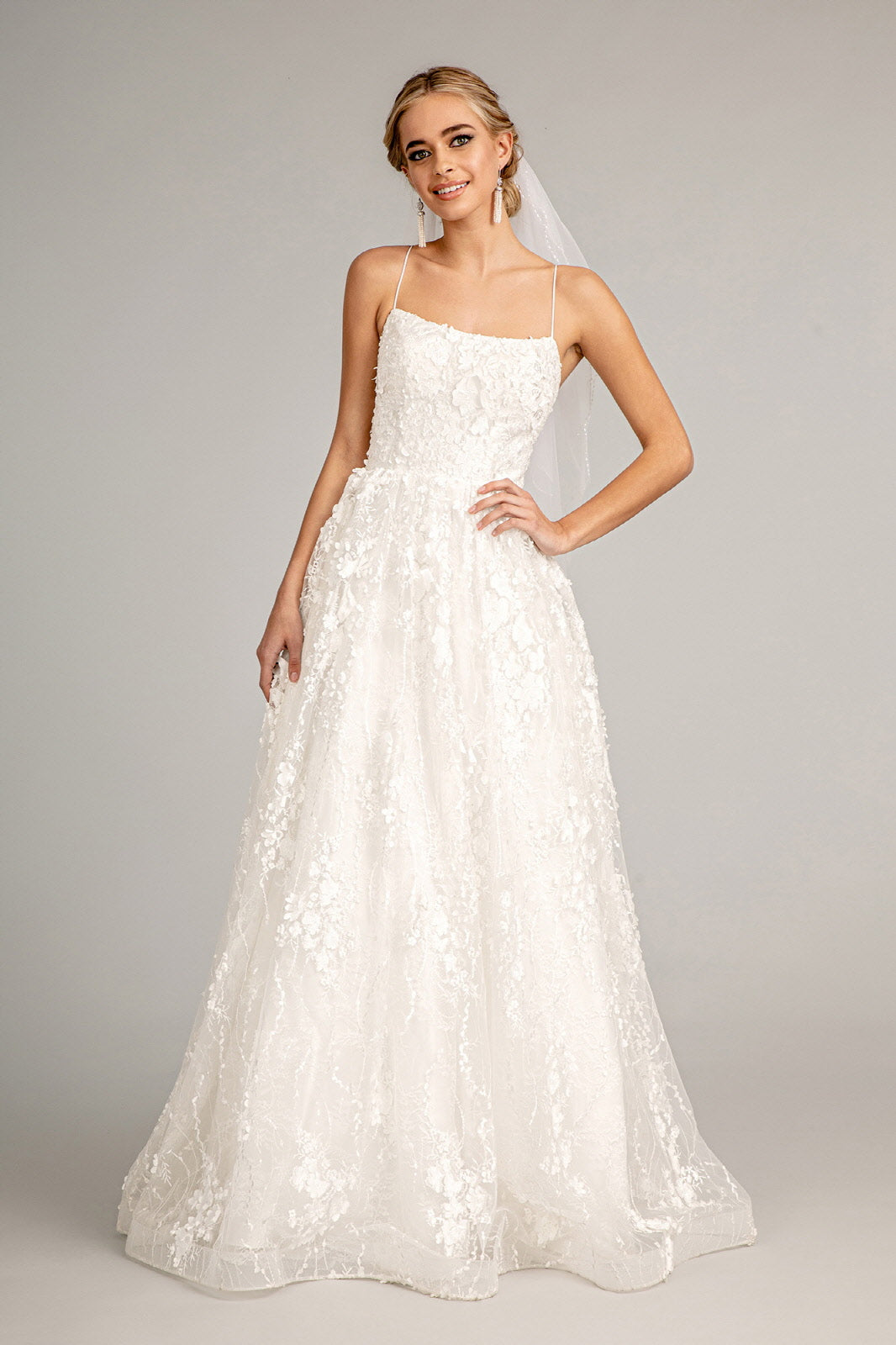 Floral Embroidered Wedding Gown by Elizabeth K GL1985 3XL / White Floral Embroidered Wedding Gown by Elizabeth K GL1985 3XL / White