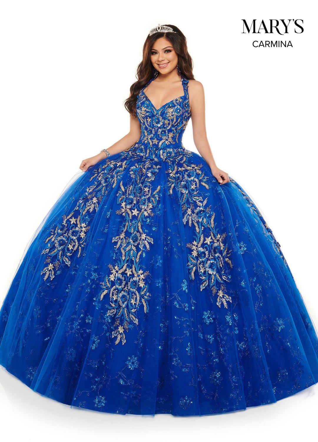 Floral Glitter Lace Quinceanera Dress by Mary's Bridal MQ1073