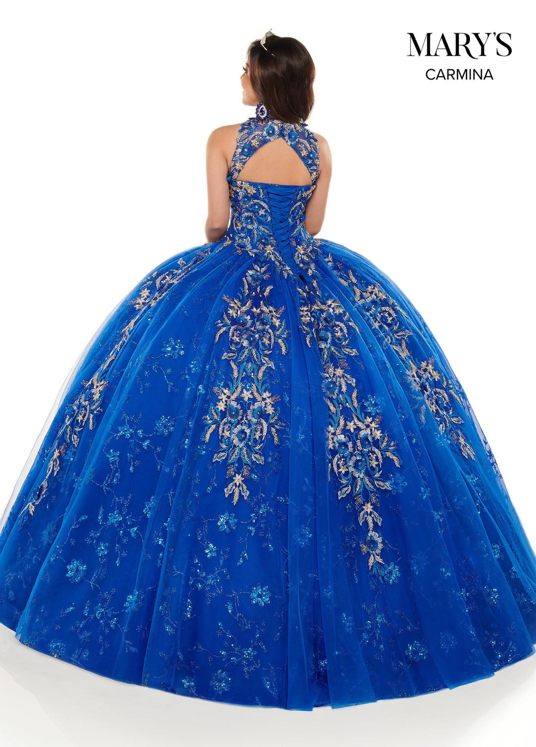 Floral Glitter Lace Quinceanera Dress by Mary's Bridal MQ1073