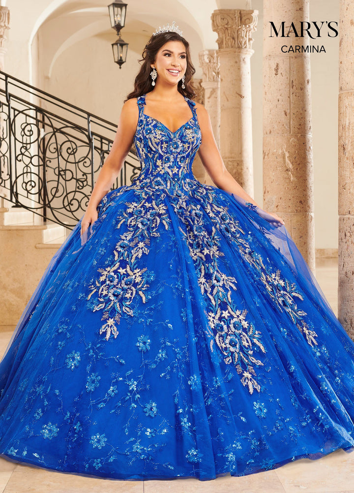 Floral Glitter Lace Quinceanera Dress by Mary's Bridal MQ1073