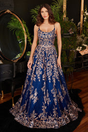Floral Glitter Print Ball Gown by Ladivine CM323