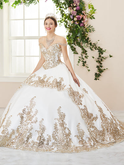 Floral Glitter V-Neck Quinceanera Dress by House of Wu 26956